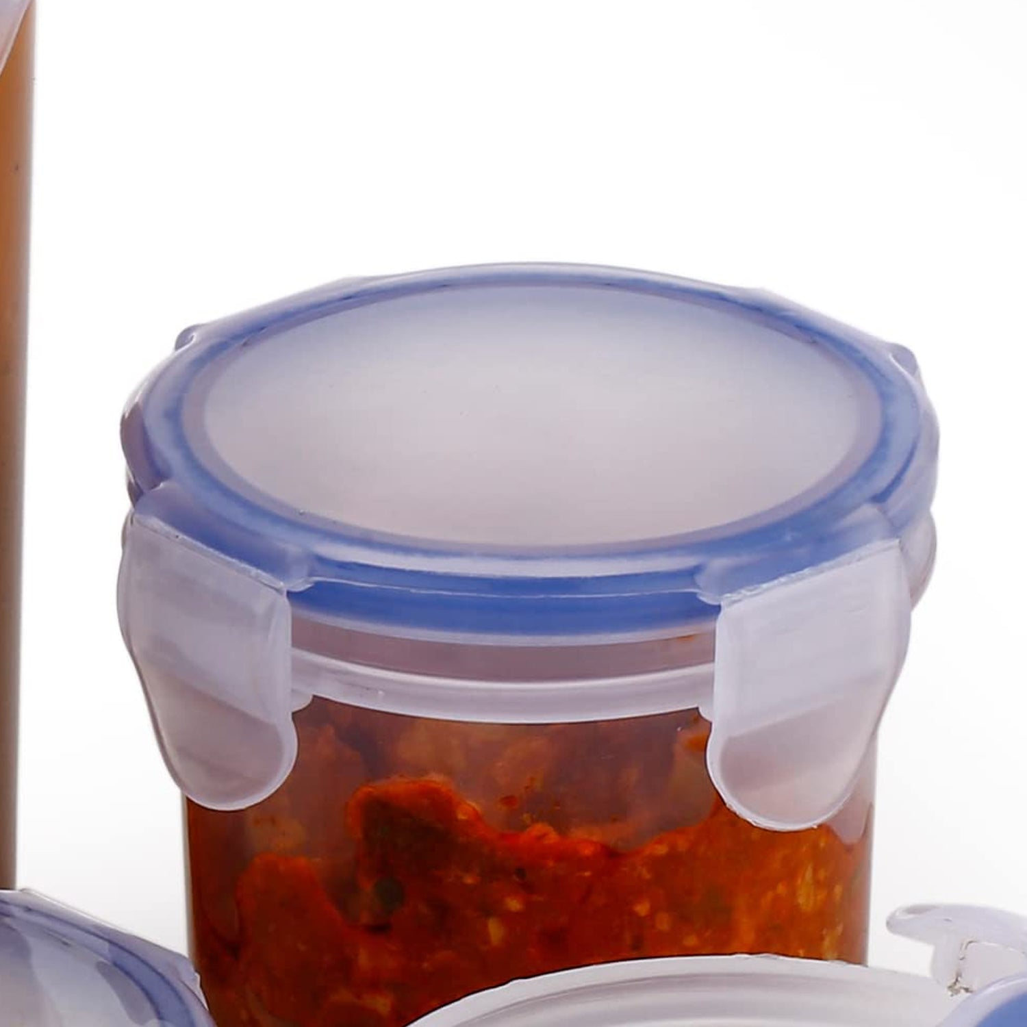 Plastic food storage container with locking lid, designed to be leak-proof and airtight. Plastic food storage container with locking lid, designed to be leak-proof and airtight.